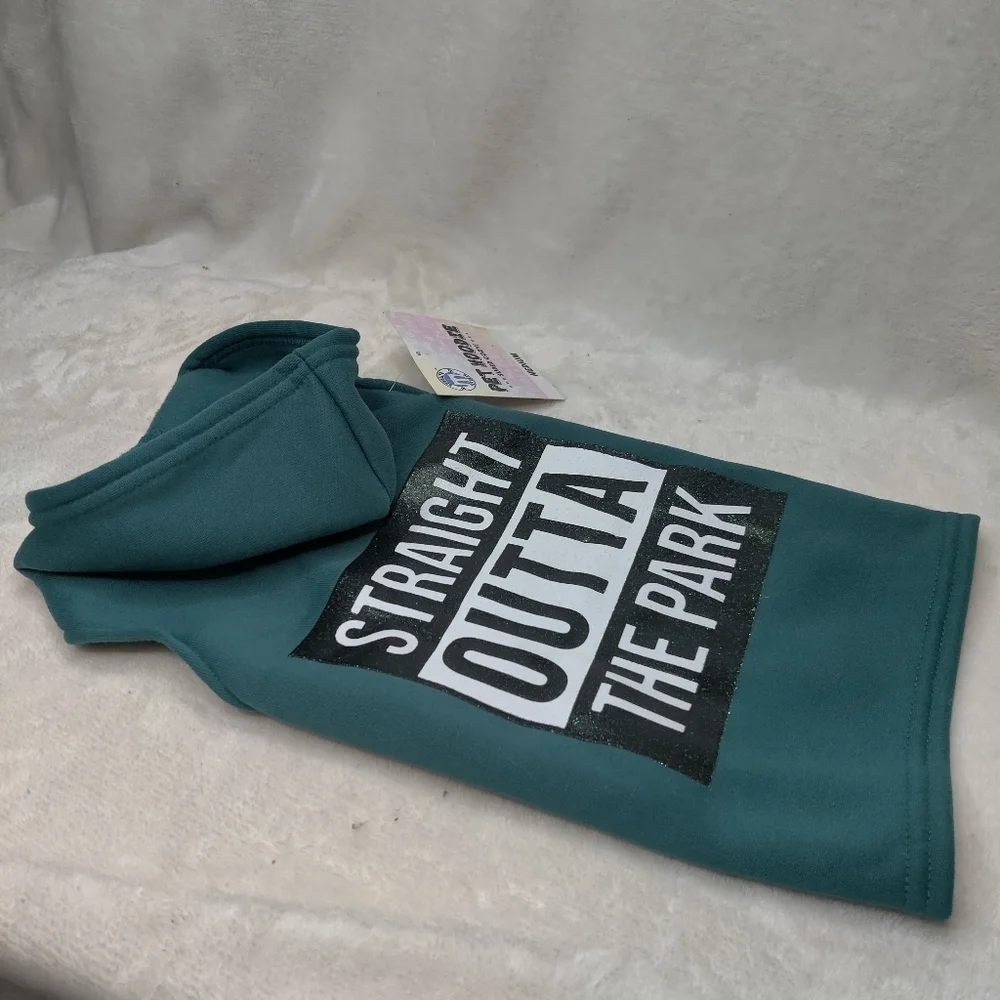 Brooklyn Pet Gear “Straight Outta the Park” Dog Hoodie Shirt Teal Size Med NWT